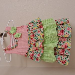 Bonnie Baby Tiered Ruffle Dress - 24 mo - Pink / Green Floral